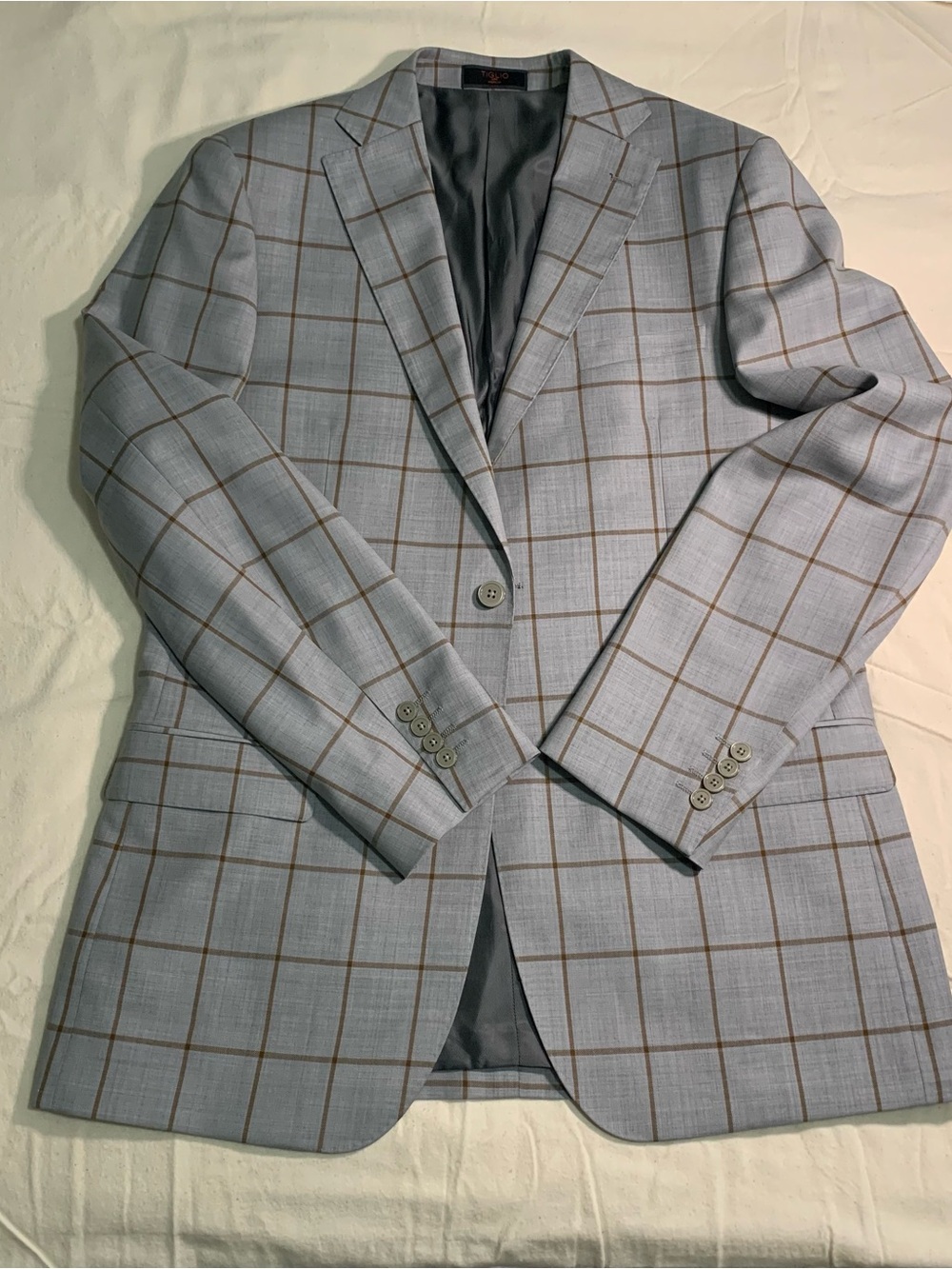 Tiglio Luxe Modern Fit Wool Gray Sport Coat Blazer Tailored Single-Breasted 42L